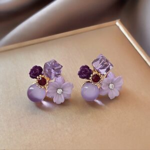 Purple Crystal Retro Flower Earring